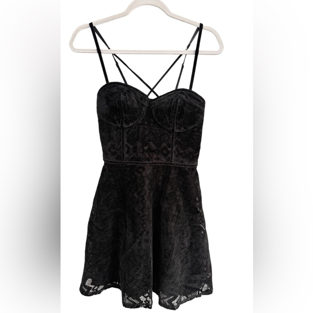 Hollister Black Velvet Lace Sweetheart Bustier Strappy Mini Dress Size Medium